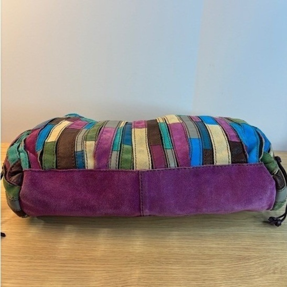 Lucky Brand Handbag Patchwork Leather Suede Boho Hobo Shoulder Bag Multi-Color - Picture 10 of 16